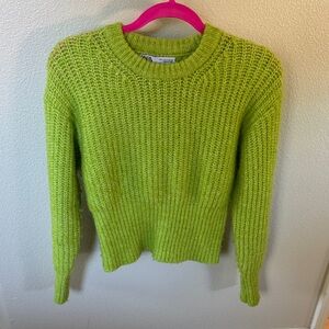 Zara Vibrant Lime Crew Neck Sweater